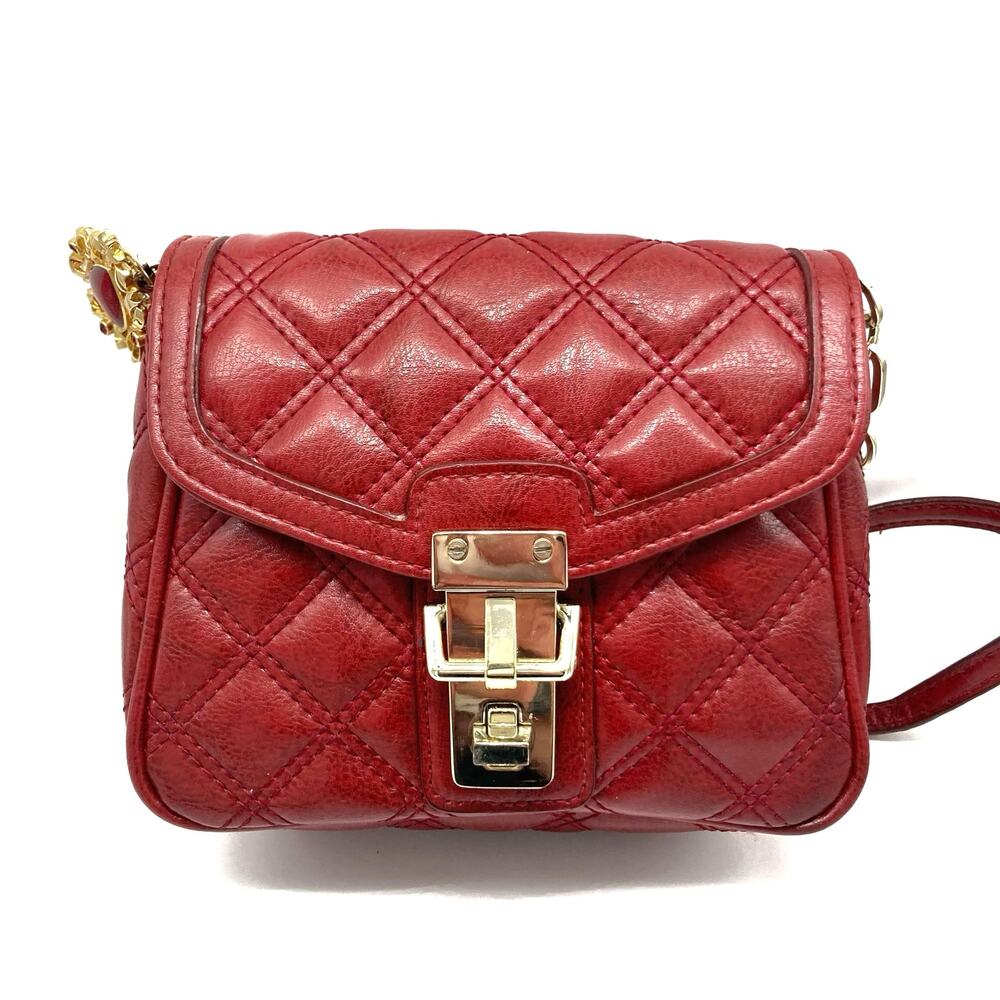 Banana Republic Vintage Y2K Quilted Red Leather Crossbody Mini Bag | Chain Strap
